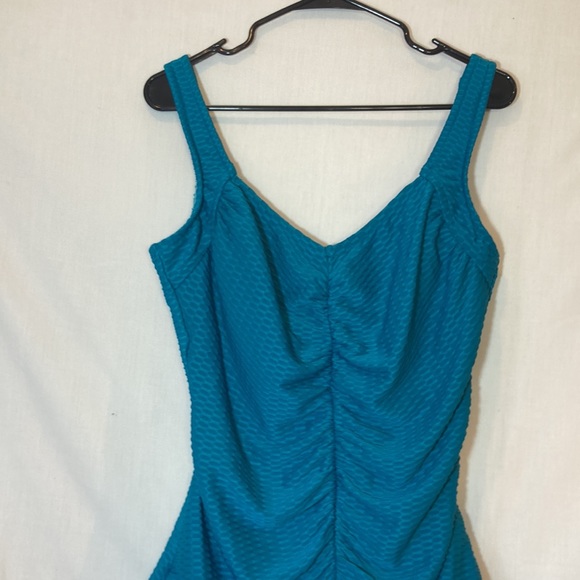 Maxine Of Hollywood Blue Ruched One Piece Swimsuit Size 16 - Picture 3 of 9